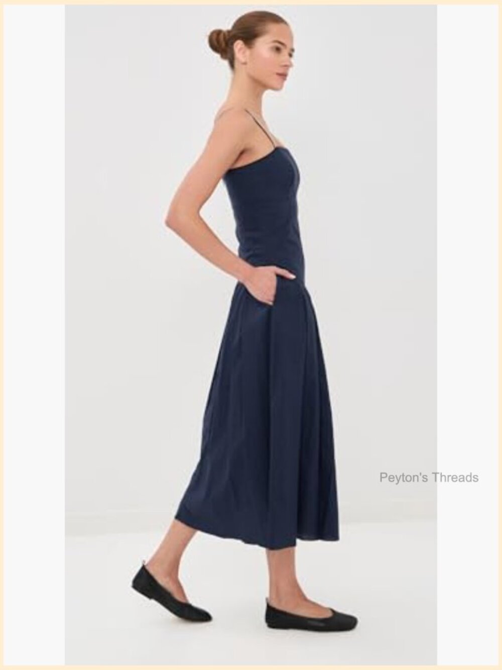 Lightweight Non-Stretch Poplin Square Neck Midi Dress with Pockets - Picture 4 of 6